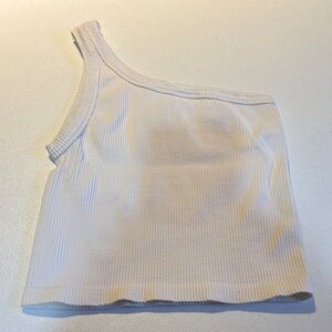 Nikibiki White Ribbed One-Shoulder Crop Top